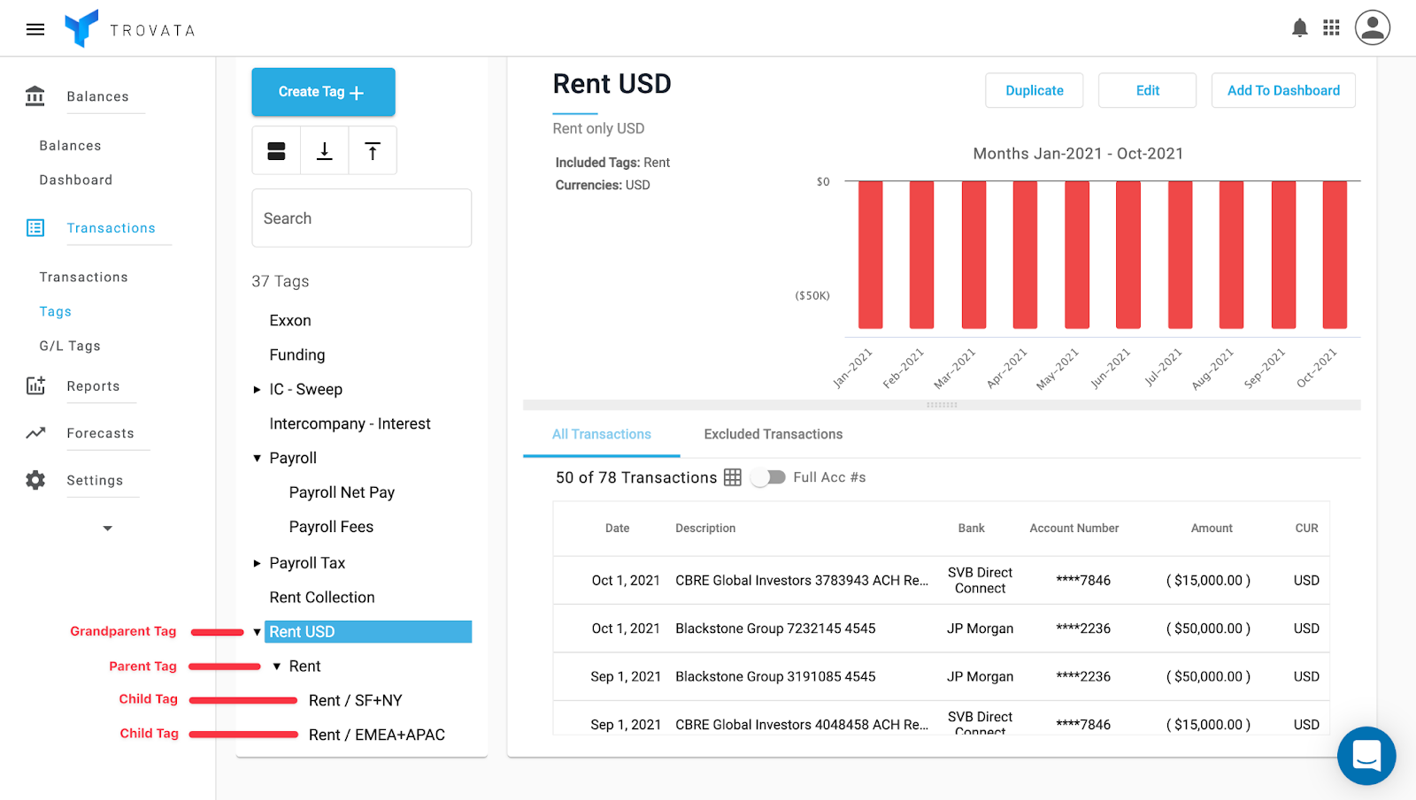 transaction tag in Trovata